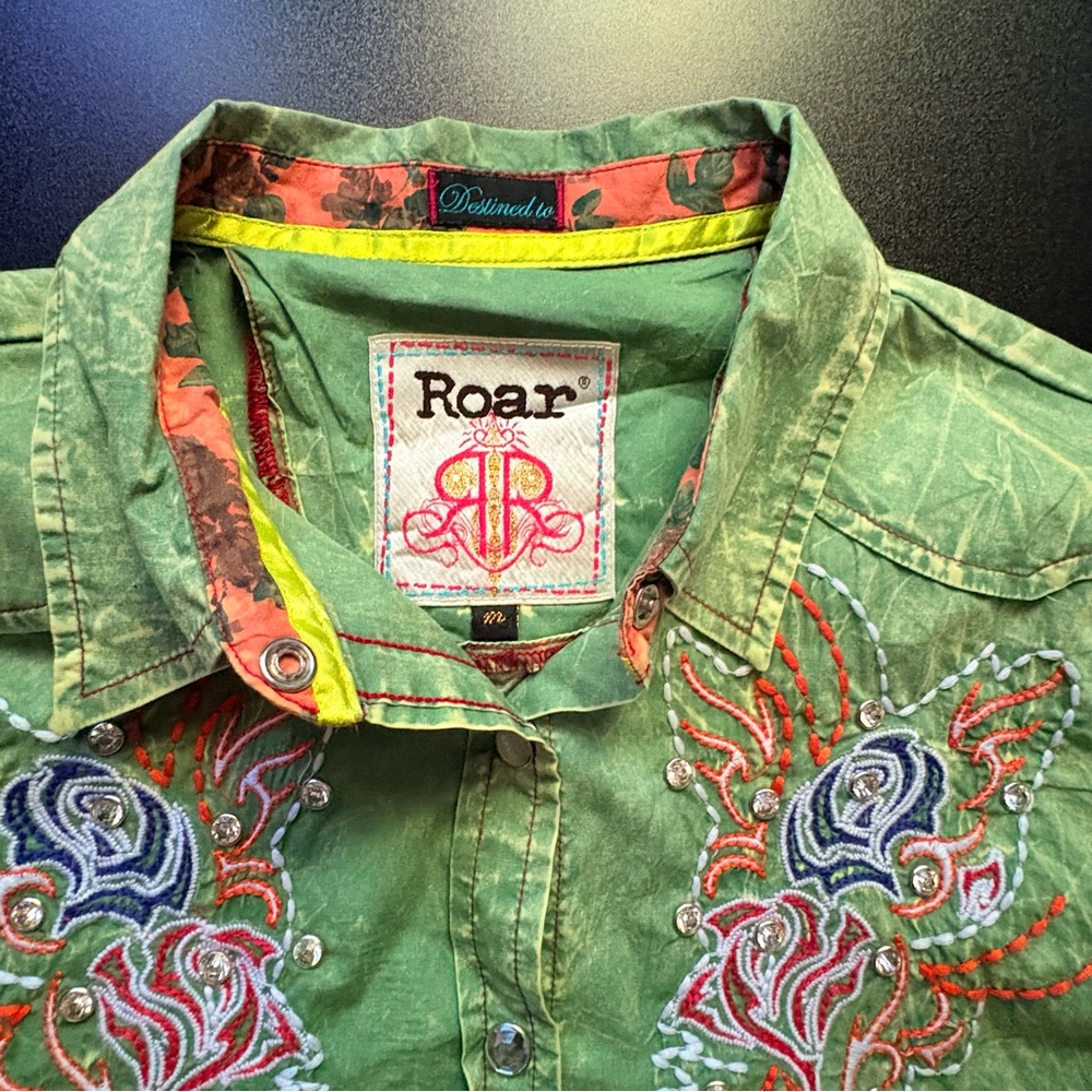 Roar western shirt embroidered pearl buttons cowgirl fitted acid wash medium - Picture 11 of 11